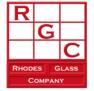 Rhodes Glass Company Logo on Red and White Background